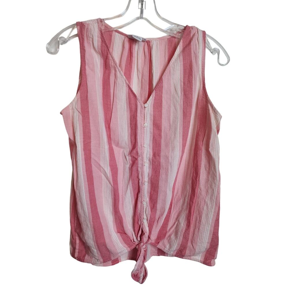 Liz Claiborne Cotton Sleeveless Tie Front Top, Small